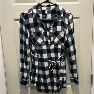 Black and White Plaid Button-Up Maternity Shirt